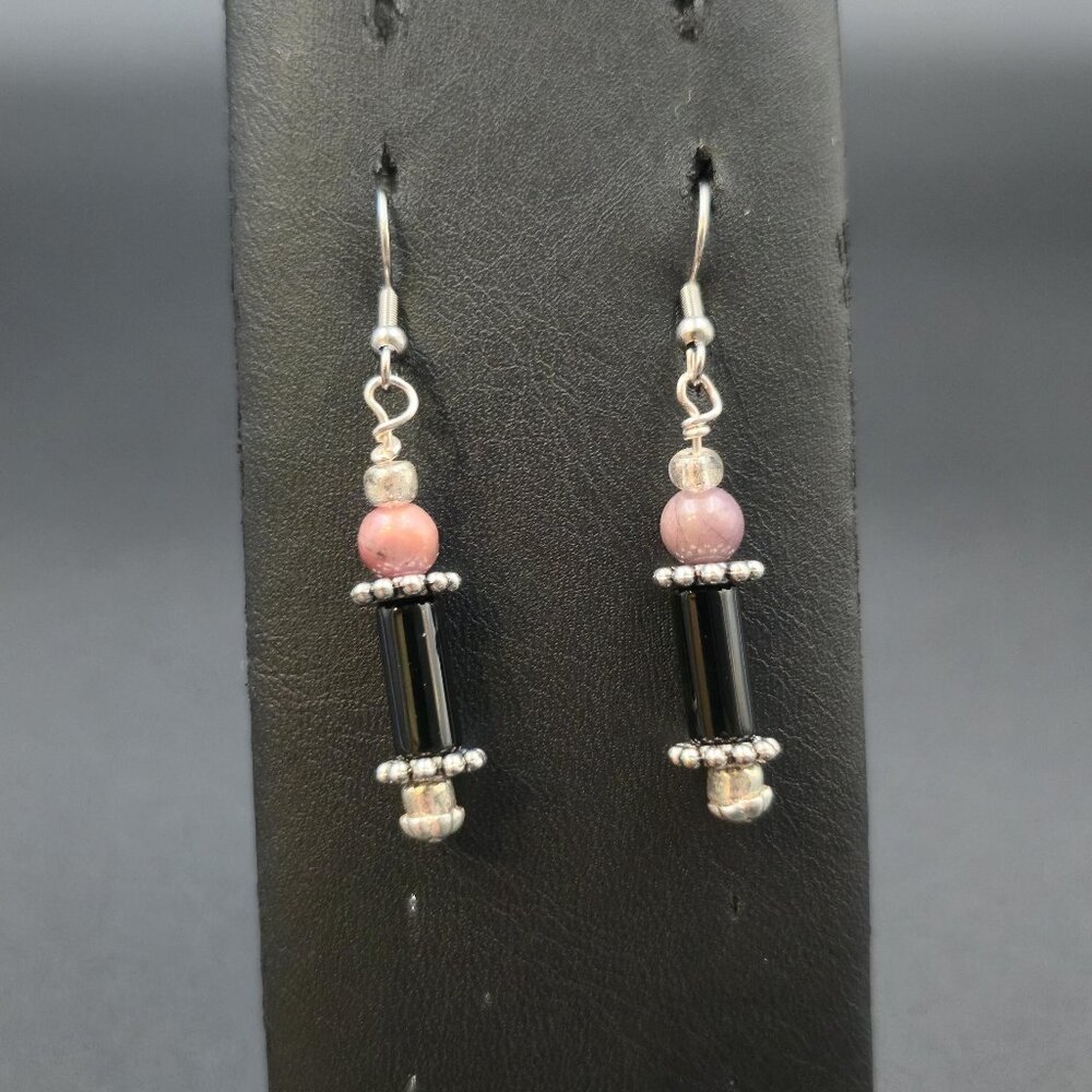 Silver Plated Onyx And Jasper Stone Earrings A6930